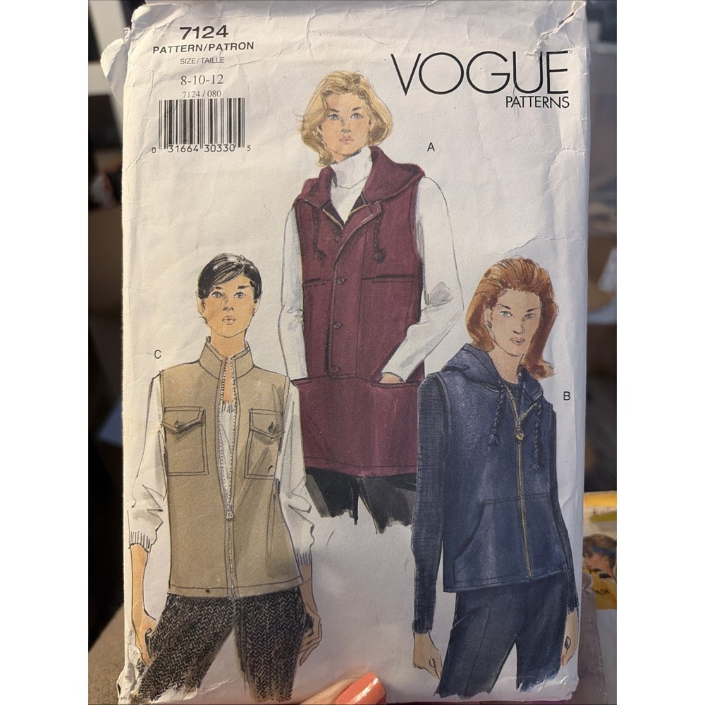 VOGUE Sewing Pattern 7124 Misses Vest Loose-Fit Vintage Cut To Size 12 90s